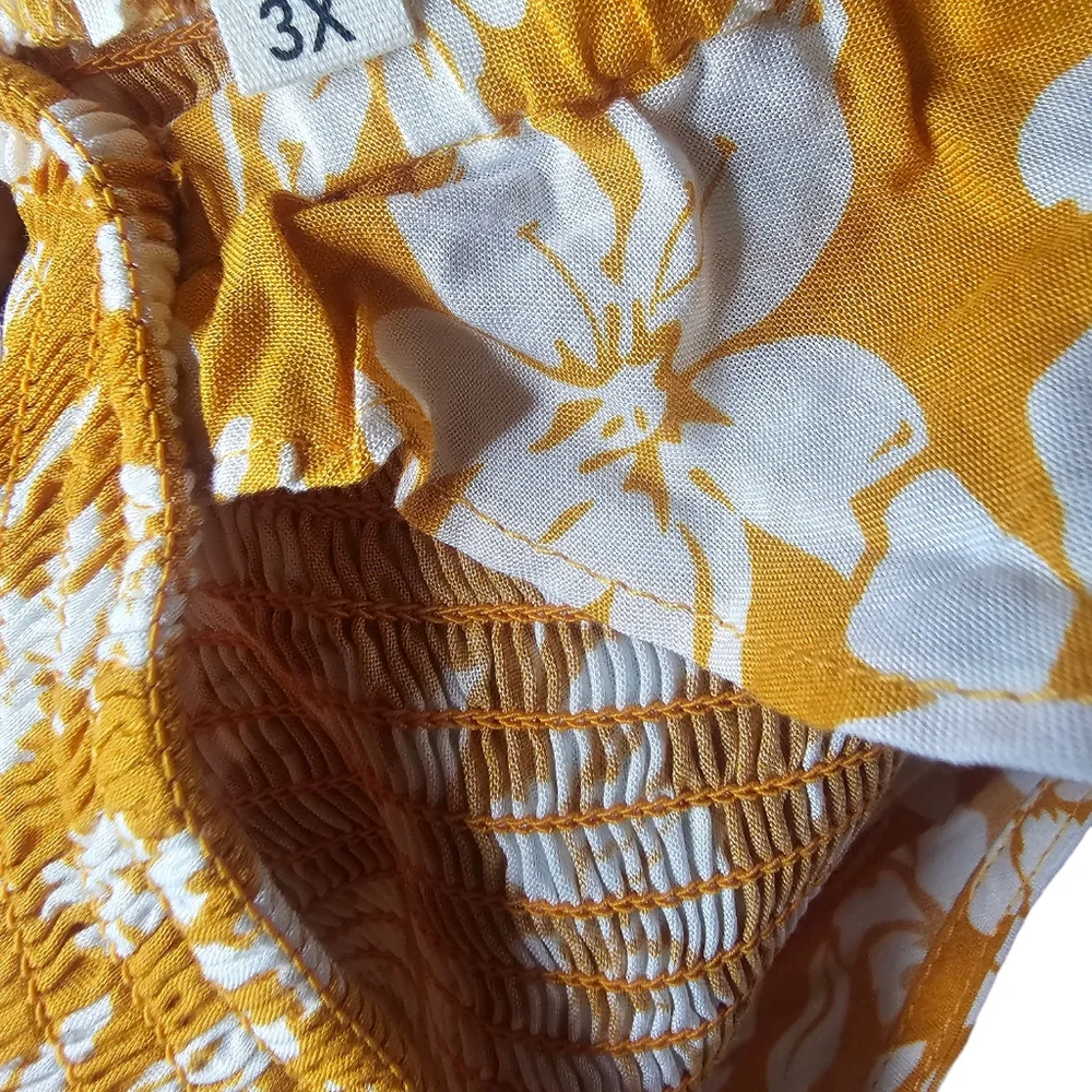 Taylor Street women's ruffle sleeves smocked gold and white floral dress size 3X